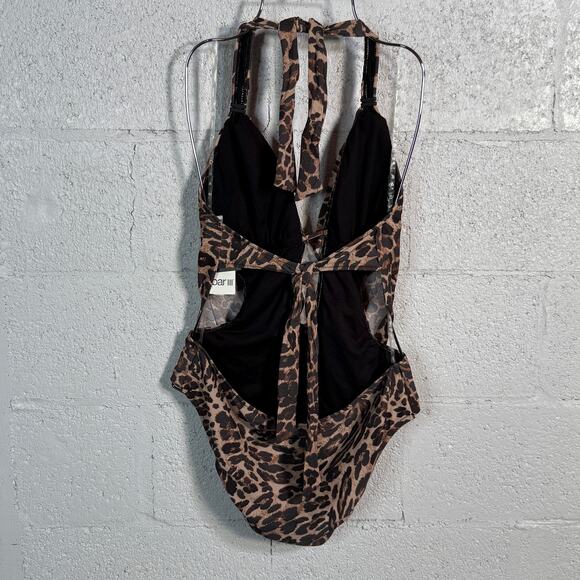 Bar III Solid Cowlneck One-Piece Swimsuit animal print multi, L MSRP $94 - Picture 2 of 11